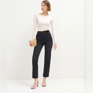 Reformation Cynthia High Rise Straight Jeans-Black